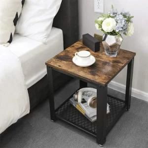 Structure Easy to Assemble Square Coffee Table Industrial Wind Steel and Wood Living Room Furniture Modern Wooden Panel, Panel