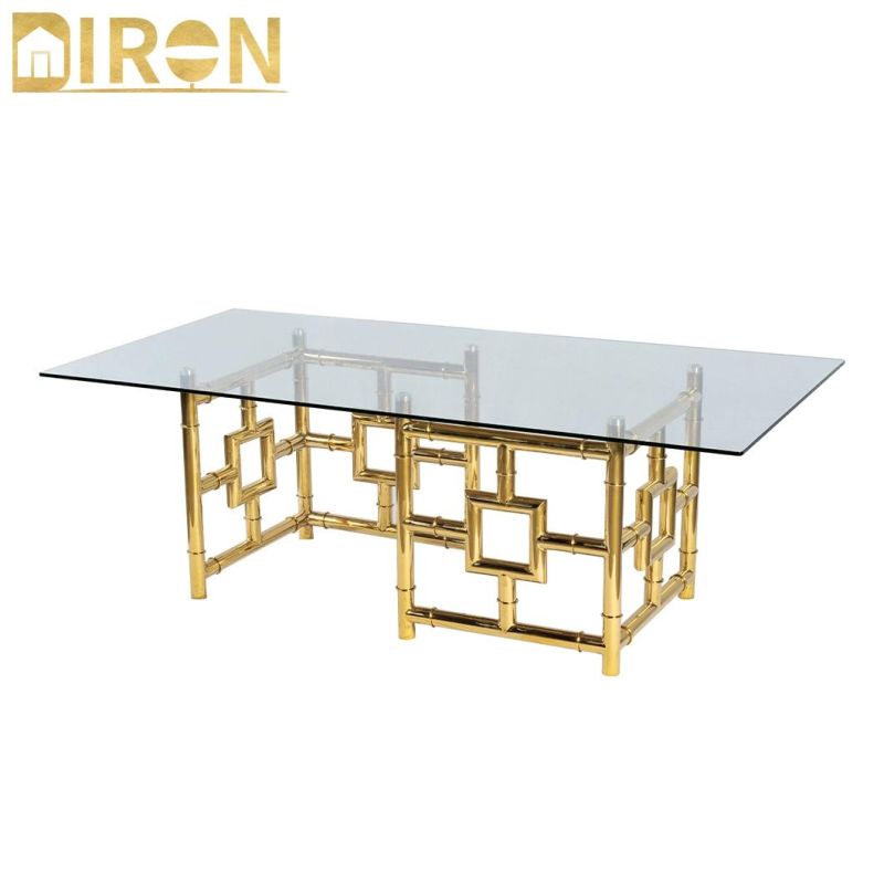 Household Coffee Table Marble Glass End Table with Gold Chrome Stainless Steel Base