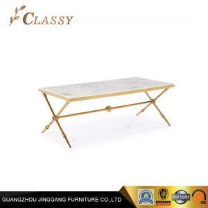 Rectangular Shape Marble Table Top Metal Golden Base Coffee Table