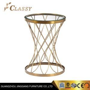 Trendy Metal Side Table Glass Round End Table