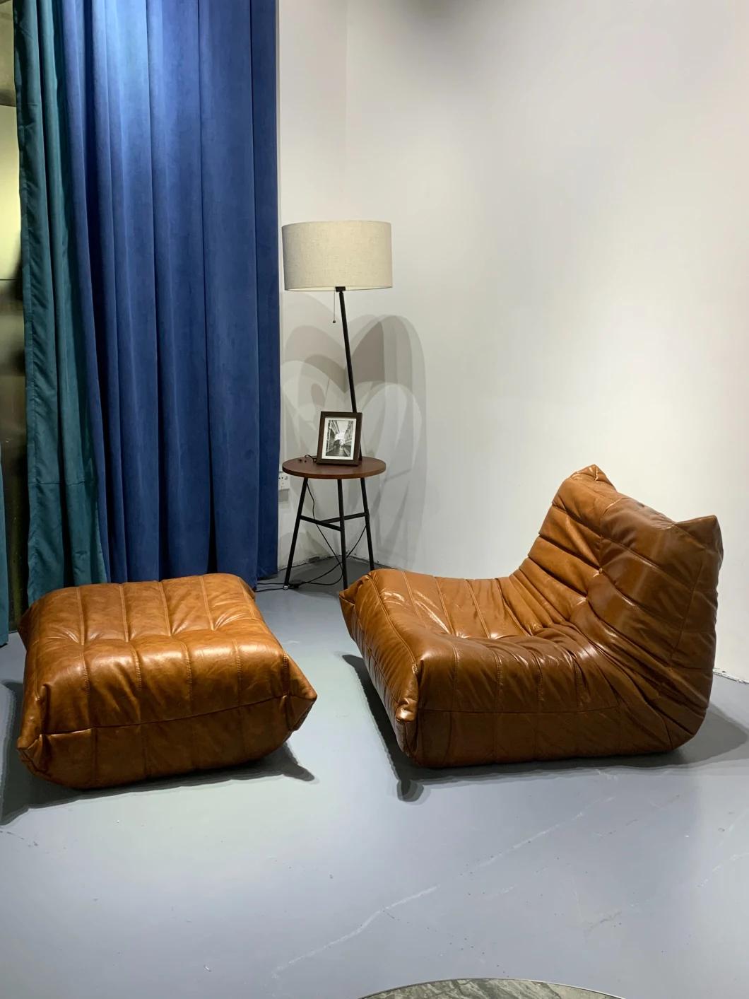 Popular 2-Seater Soft Caterpillars Fabric Leather Sofabed Couch with Ottoman