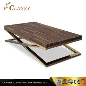 Modern Luxury Wooden Rectangle Coffee Table with Brass Legs
