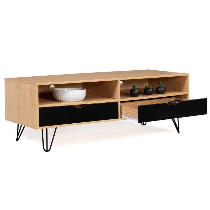 Simple Vintage TV Cabinet with Metal Feet and Wooden Drawers 0381