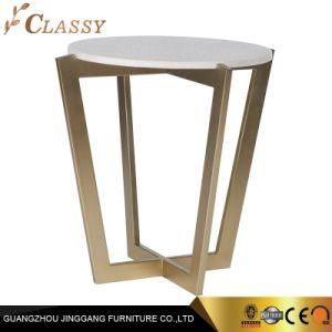 Contemparary Quality Round Marble Side Table with Golden Metal Base