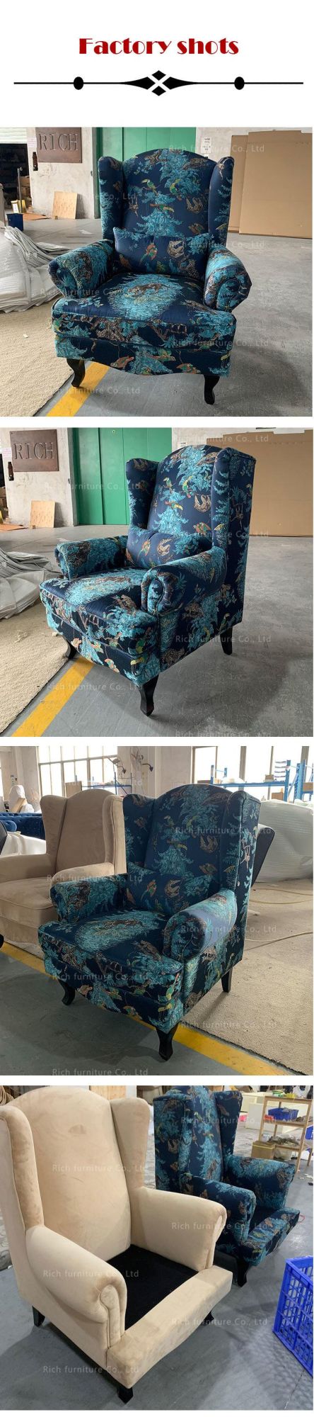 Classic High Wing Back Leisure Chair Vintage Flower Pattern Sofa Chair for Living Room