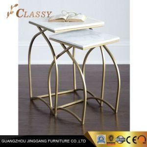 Modern Quality Nesting Marble Side Table with Golden Metal Legs