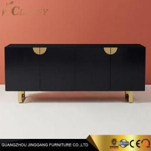 Black Hardwood Drawers Polished Metal Stainless Steel Legs Cabinets for Luxury Home Hotel Living Room