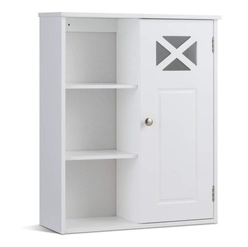 Bathroom Cabinet, Wall-Mounted W/Single Door & Open Shelves Modern Storage Cabinet Multipurpose Organizer