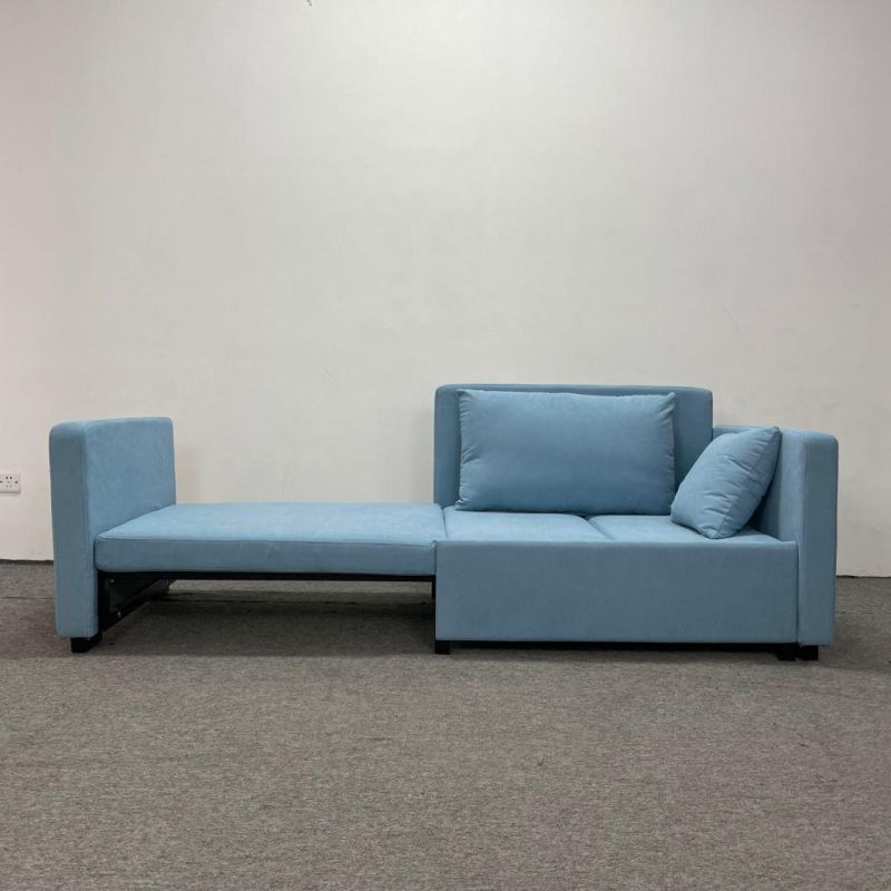 Light Blue Cotton Linen Horizontal Drag Three Section Cushion Sofa Bed