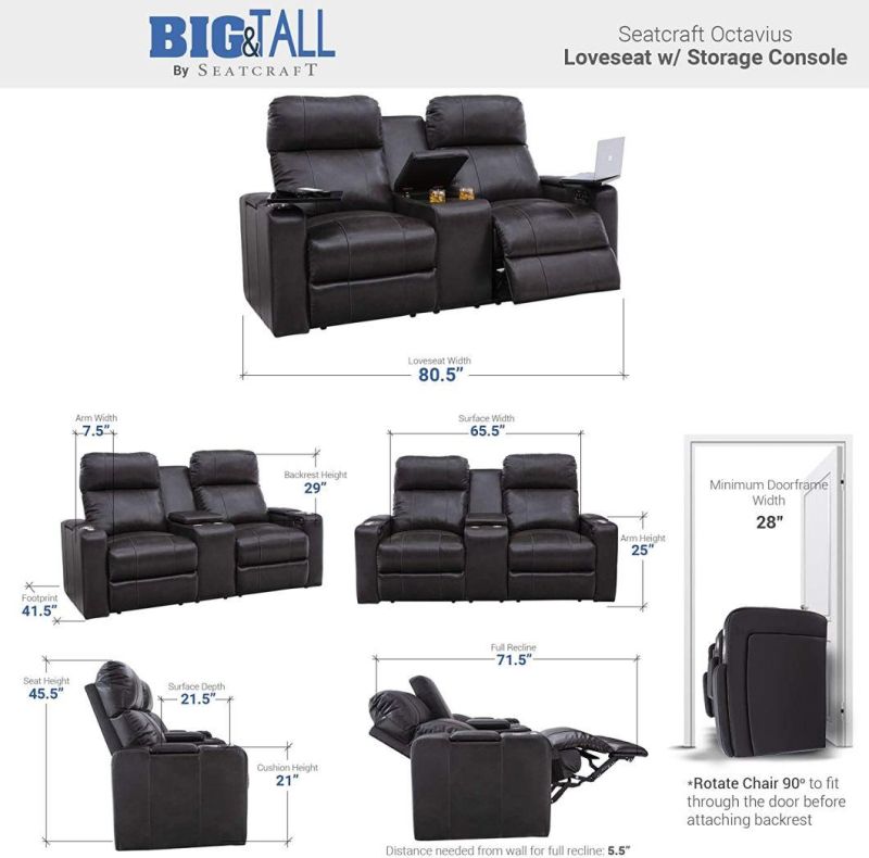 Jky Furniture High Ajustable Leather Home Theater Power Recliner Sofa Set with Customerization Functions