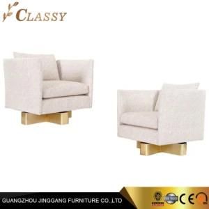 Vintage Fabric Lounge Chairs with Brass-Plated Stainelss Steel Base