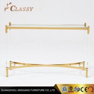 Modern Hotel Floating Matel Steel Frame Console Table with Transparent Legs