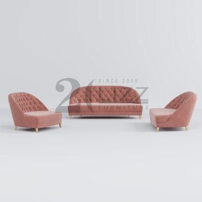 Non Inflatable European Style Chesterfield Living Room Furniture Modern Velvet Fabric Sofa Long Couch