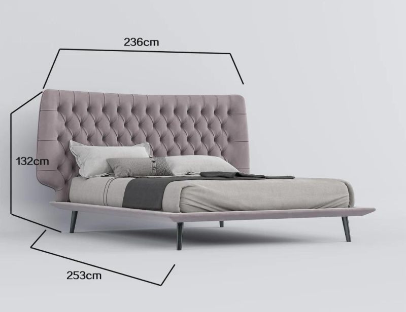 New Hot Sale Bedroom Furniture Modern Home Platform Fabric King Size Bed Set with Tufted Buttons
