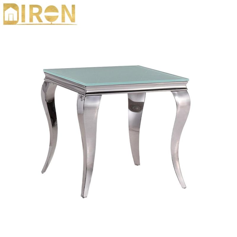 Luxury Style Coffee Side Table Metal Frame with Tempered Glass Top
