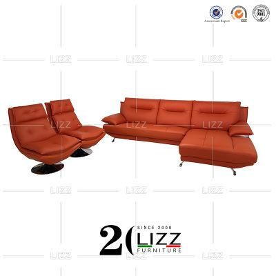 2022 Newly Design High End Wood Home Furniture Luxury Geniue Leather L Shape Couch Sofa with Single Sofa