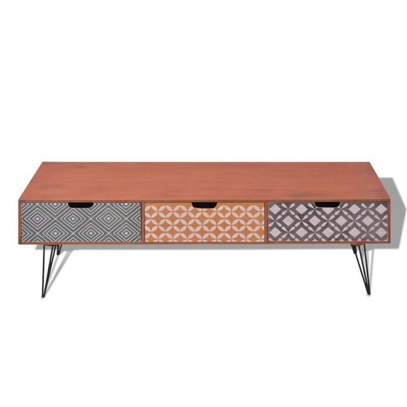 Patterns Spliced Together Wooden TV Stand with Metal Feet