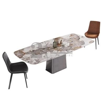 Modern European Design Geniue Leather Dining Chair and Marble Top Table for Home Banquet Party