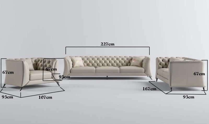 Luxury European Style Top Grain Leather 1 Seater Couch Modern Chesterfield Sofa Leisure Living Room Home Furniture