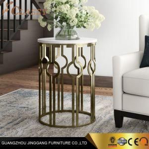 Modern Round Stone Marble Side Table with Brass Metal Base