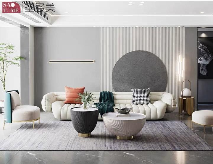 New Style Home Furniture Living Room Coffee Table Metal PU Leather Round Side Table Bedroom Table Melamine Laminated Tea Table