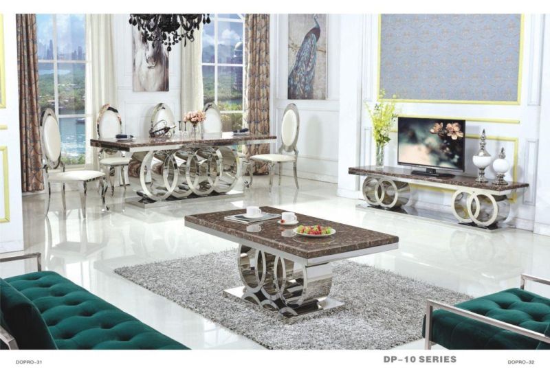 European Design Artificial Marble TV Stand with Stainless Steel Bottom Column