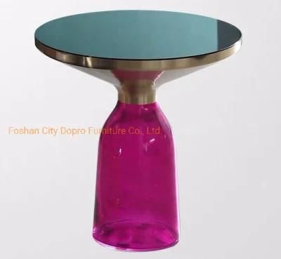 Fashion Modern Hotel Artist Purple Glass Leg Brushed Brass Round End Table Set