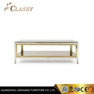 Tempered Glass Coffee Table with Golden Stainless Steel Frame in Modern and Luxury Design