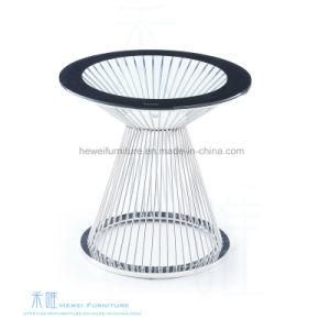 Fancy Metal Base Round Glossy Glass Coffee Table (HW-1277T)