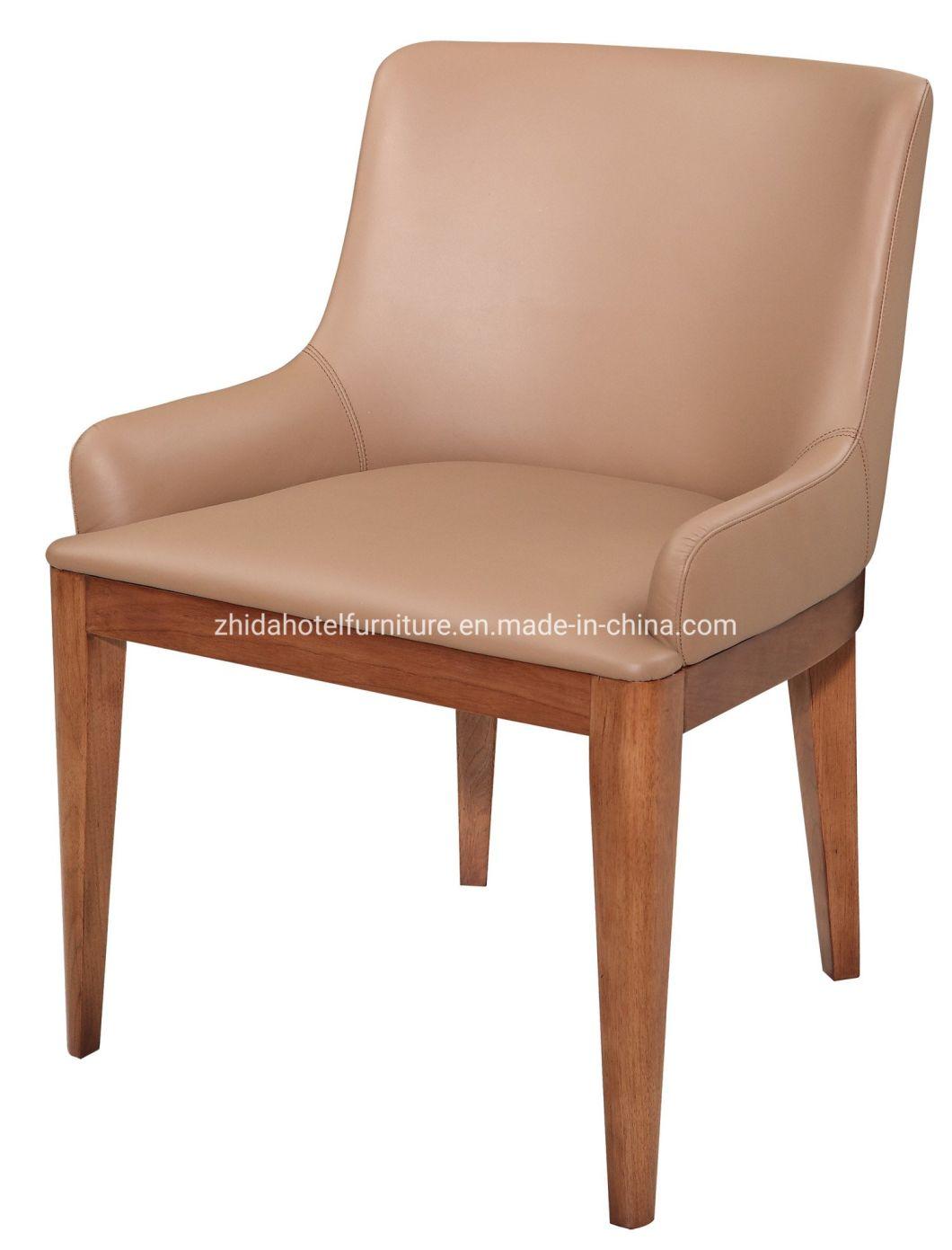 Modern Genuine Leather Fabric Living Room Restaurant Chair with Solid Wood
