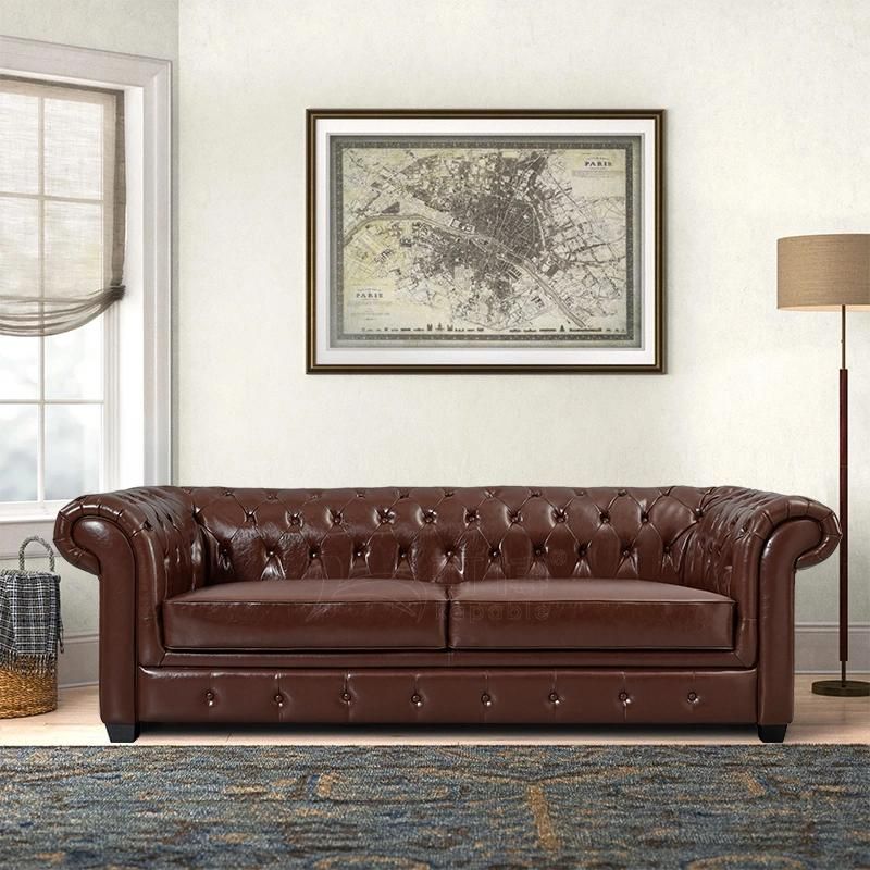 Chesterfield Leather Sofa Upholstered Home Seating Fabric Couch Classic Furniture Set with Tufted Low Back for Living Room