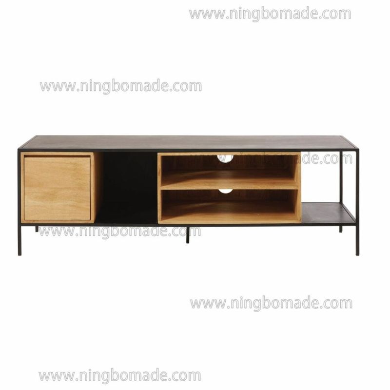 Wholesaler MID Century Scandinavian Vintage Furniture Gray and Black Reclaimed Fir Wood Iron TV Stand