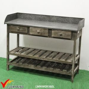 Shabby Country Zinc Top Console Table with Wine Rack