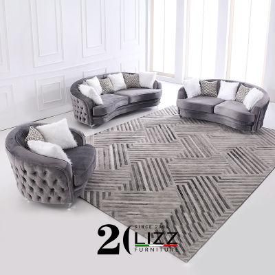 Luxury Living Room Furniture Chesterfield Curved Couch Velvet Fabric Sofa