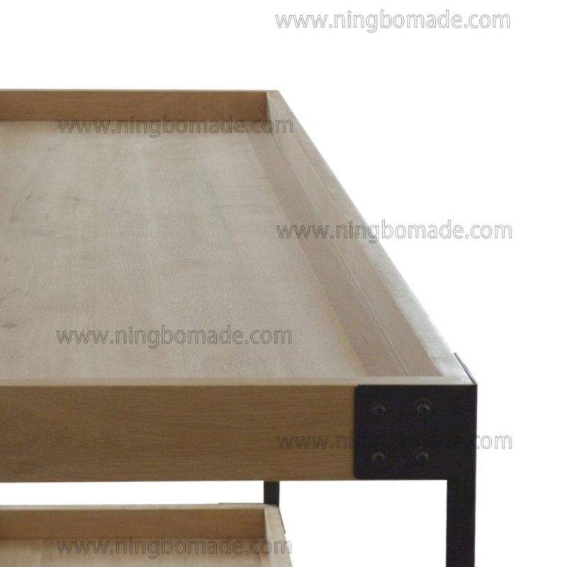 Nordic Country Farm House Design Furniture Light Nature Oak and Black Iron Tray Top Console Side Table