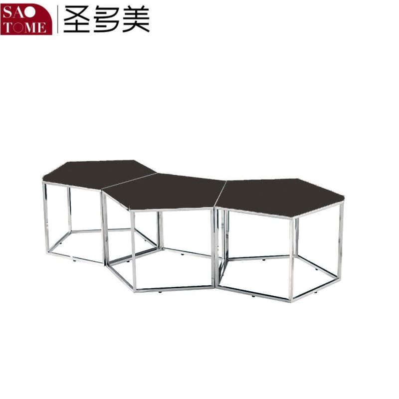 Modern Unique Black Glass Face Three-Layer Nest Table
