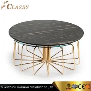Round Marble Table in Flower Shape Metal Stainless Steel Base