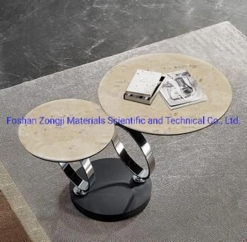 2 Piece Metal Round Tables with Marble Top for Living Room Furniture