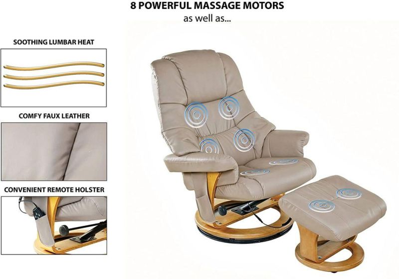 Jky Furniture Adjustable Modern Design Leather Leisure Chair with Ottoman and 8 Points Vibration Massage Functions (2 In Ottoman 6 In Chair)