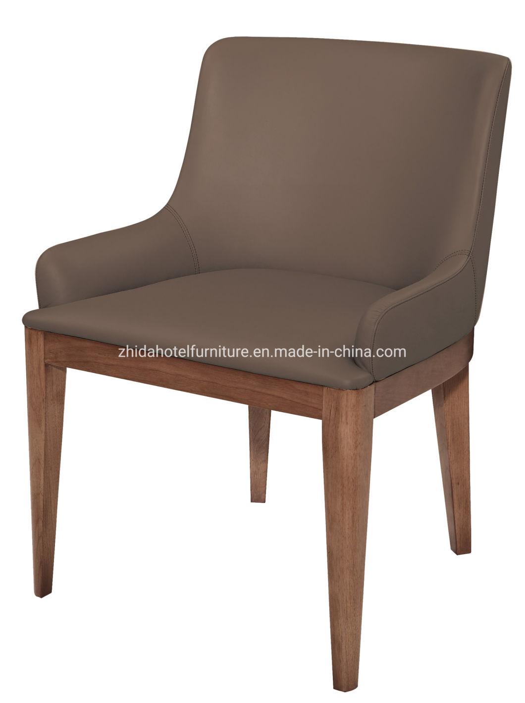 Modern Genuine Leather Fabric Living Room Restaurant Chair with Solid Wood
