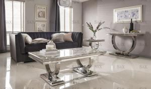 Lving Room Furniture Stainless Steel Coffee Tea Table 4mm Thickness Artificial Marble
