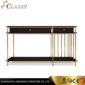 Stainless Steel Golden Home Furniture TV Cabinet in Veneer Surface