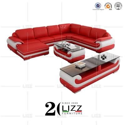 Direct Sale High Quality Luxury Home Furniture Modern Living Room Red Genuine Leather Sofa Set
