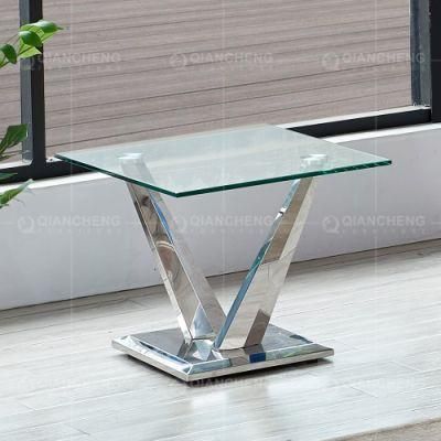 Wholesale Clear Tempered Glass Top Metal Base Living Room Side End Table