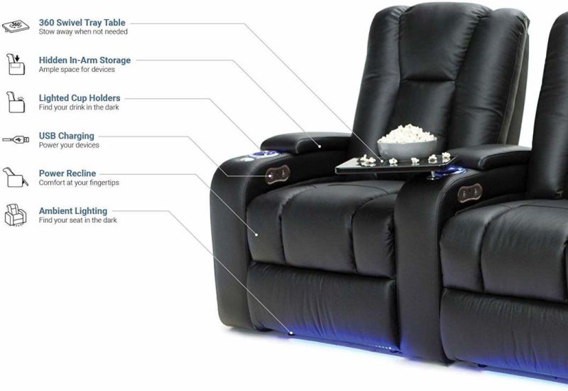 Jky Furniture Luxury Air Leather Home Theater Sofa Set with LED Light and Massage Function