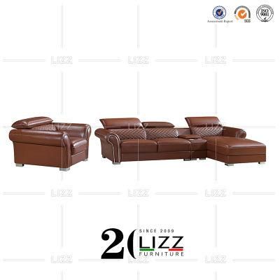 European Chic Style Home Leisure Geniue Leather Sofa Set Fashion Corner Sofa with Coffee Table