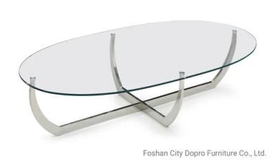 Hot Sale Stainless Steel Cross Stand Coffee Table with Glass Top