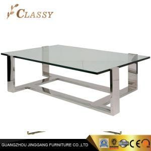 Quality Modern Rectangle Glass Coffee Table with Metal Base