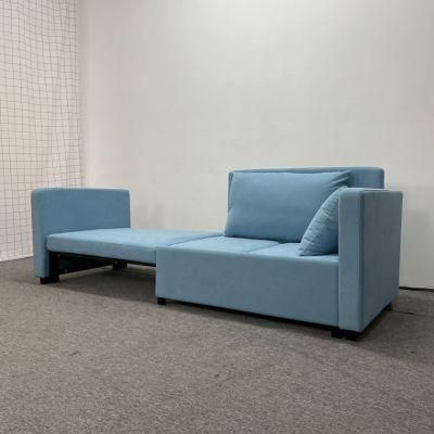 Light Blue Cotton Linen Horizontal Drag Three Section Cushion Sofa Bed