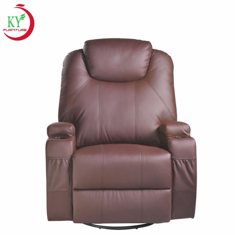 Jky Furniture Rock and Swivel Leather Manual Recliner Chair with Cup Holders for Living Room